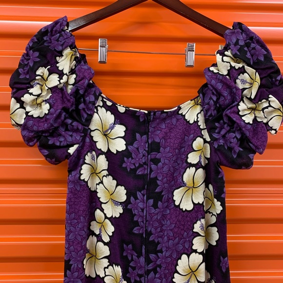Hilo Hattie Maxi Dress Purple Floral Puff Sleeves - Picture 7 of 13